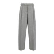 Geruite Wijde Pijp Wollen Broek Jil Sander , Gray , Dames