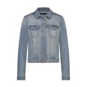 Bleach Denim Jack Red Button , Blue , Dames