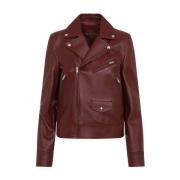 Rode Leren Jas Elegante Stijl Gucci , Brown , Dames