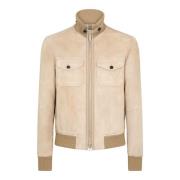 Beige Suede Bomber Jacket Tom Ford , Beige , Heren