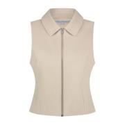 Ritssluiting Waistcoat in Scuba Stof Red Button , Beige , Dames