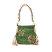 Kleine Leren & Raffia Schoudertas Maliparmi , Green , Dames