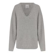 Grijze V-hals Gebreide Trui Sweater Allude , Gray , Dames