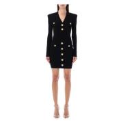 Zwarte zwarte gebreide jurk met gouden knopen Balmain , Black , Dames