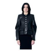 Glad leren knoopjasje Khaite , Black , Dames