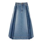 Geplooide denim midi-rok Balmain , Blue , Dames