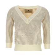 Sweater met Rhinestone V-hals Ermanno Scervino , Beige , Dames