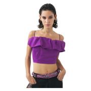 Off-shoulder cropped top Pop Antik Batik , Purple , Dames