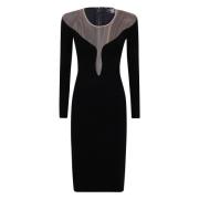 Elegante Midi Jurk met Diepe Halslijn Mugler , Black , Dames