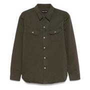 Katoenen knoopsluiting Overshirt Tom Ford , Green , Heren