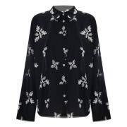 Zwarte shirt met bladpatroon en knopen Kocca , Black , Dames