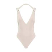 Nude Deep V-Neck Body Gauge81 , Beige , Dames