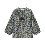 Block Print Longsleeve Top Summum Woman , Blue , Dames