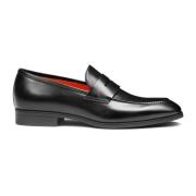 Zwarte Leren Penny Loafer Schoenen Santoni , Black , Heren