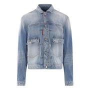 Blauwe Katoenen Denim Jas met Geplooid Detail Dsquared2 , Blue , Heren