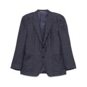 Navy Blue Geknoopte Jas met Zakken Canali , Blue , Heren