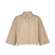 Lurex Streep Korte Mouw Blouse By-Bar , Beige , Dames