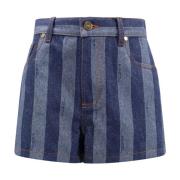 Denim Pequin Gestreepte Shorts Fendi , Blue , Dames