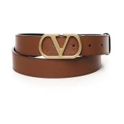 Bruin Leren Riem met VLogo-Detail Valentino Garavani , Brown , Heren