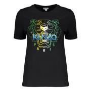 Geribbelde crew-neck T-shirt met logoprint Kenzo , Black , Dames