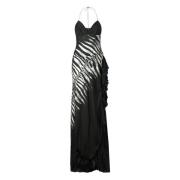 Zebra Print Lange Jurk met Ruche Roberto Cavalli , Black , Dames