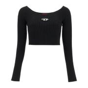 Gebreide Crop Top met Wijde Halslijn Diesel , Black , Dames