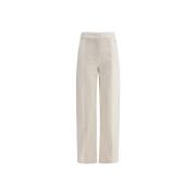 Hoge Taille Katoenen Broek met Contraststiksels Fendi , Beige , Dames