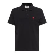 Zwarte Polo Shirt Geborduurd Logo Ami Paris , Black , Dames