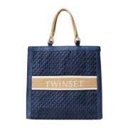 Blauwe geweven shopper tas Twinset , Blue , Dames