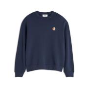 Blauwe Fox Logo Crewneck Sweatshirt Maison Kitsuné , Blue , Heren