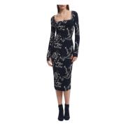 Zwarte Vierkante Hals Lange Mouw Jurk Desigual , Black , Dames