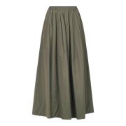 Wijdvallende Popeline Rok met Elastische Taille 8PM , Green , Dames