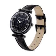 Kristallen Wonder Horloge Zwarte Leren Band Swarovski , Black , Dames