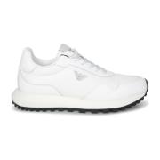 Leren Nylon Runner Sneakers Emporio Armani , White , Heren