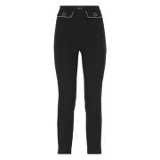 Zwarte Crêpe Broek met Logodetails Elisabetta Franchi , Black , Dames