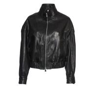 Zwarte Leren Bomberjack Dondup , Black , Dames