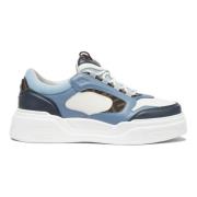 Blauwe Leren Sneakers met FF Detail Fendi , Blue , Heren