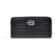 Wallet in Zwart Gewatteerd Leer met Rits en Monogram Baldinini , Black...