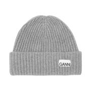 Gestructureerde Rib Beanie Paloma Melange Muts Ganni , Gray , Dames