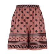 Roze Zijden Bermuda Shorts met DG Logo Dolce & Gabbana , Pink , Dames