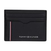 Slanke Leren Kaarthouder Portemonnee Tommy Hilfiger , Black , Heren