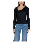 Geribbelde Gebreide Asymmetrische Hals Top Vila , Black , Dames