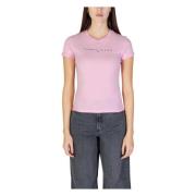 Roze Crew Neck Katoenen T-shirt Tommy Jeans , Pink , Dames