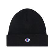 Zwarte Beanie Acryl Wol Blend Muts Champion , Black , Heren