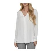 Witte Shirt Chinese Kraag Lange Mouw Vila , White , Dames