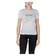 Stijlvol Bedrukt Ronde Hals T-shirt Guess , White , Dames