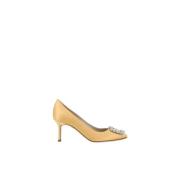 Gele Zijden Satijnen Kristal Pumps Manolo Blahnik , Yellow , Dames