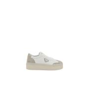 Witte Leren Plateau Wedge Sneakers Prada , White , Dames