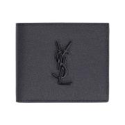 Monogram Leren Portemonnee met YSL Logo Saint Laurent , Black , Heren