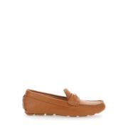 Bruine leren loafers met logoplaquette Pollini , Brown , Dames